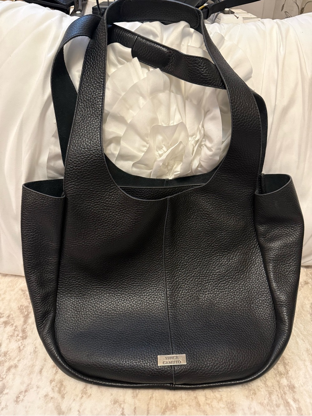Vince Camuto Black Pebbled Leather Tote